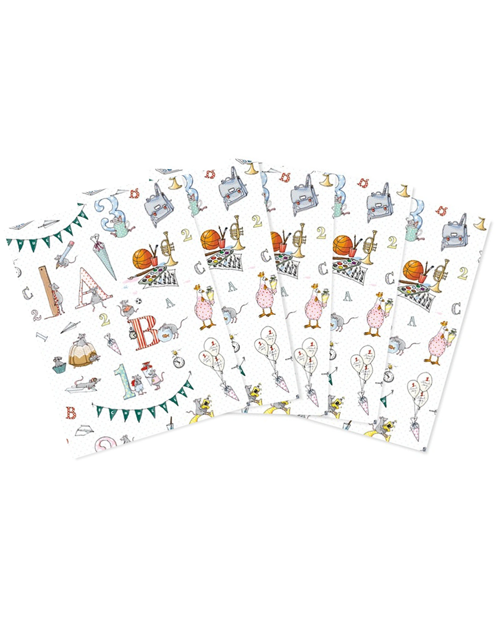 Geschenkpapier SCHULANFANG (69x49 cm) 5er-Set in bunt