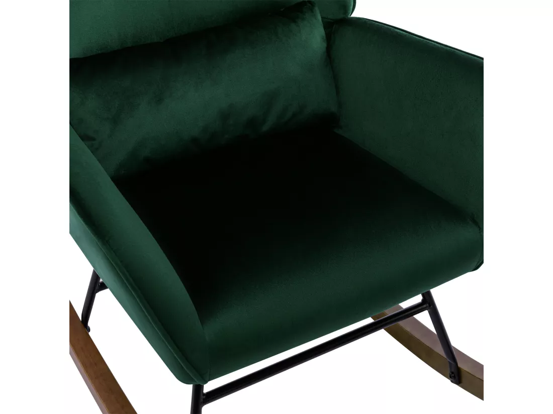 Fauteuil à Bascule en Velours Rembourré avec Support Lombaire, Fauteuil Allaitement à Bascule pour Salon, Chambre d'enfant, Vert Foncé