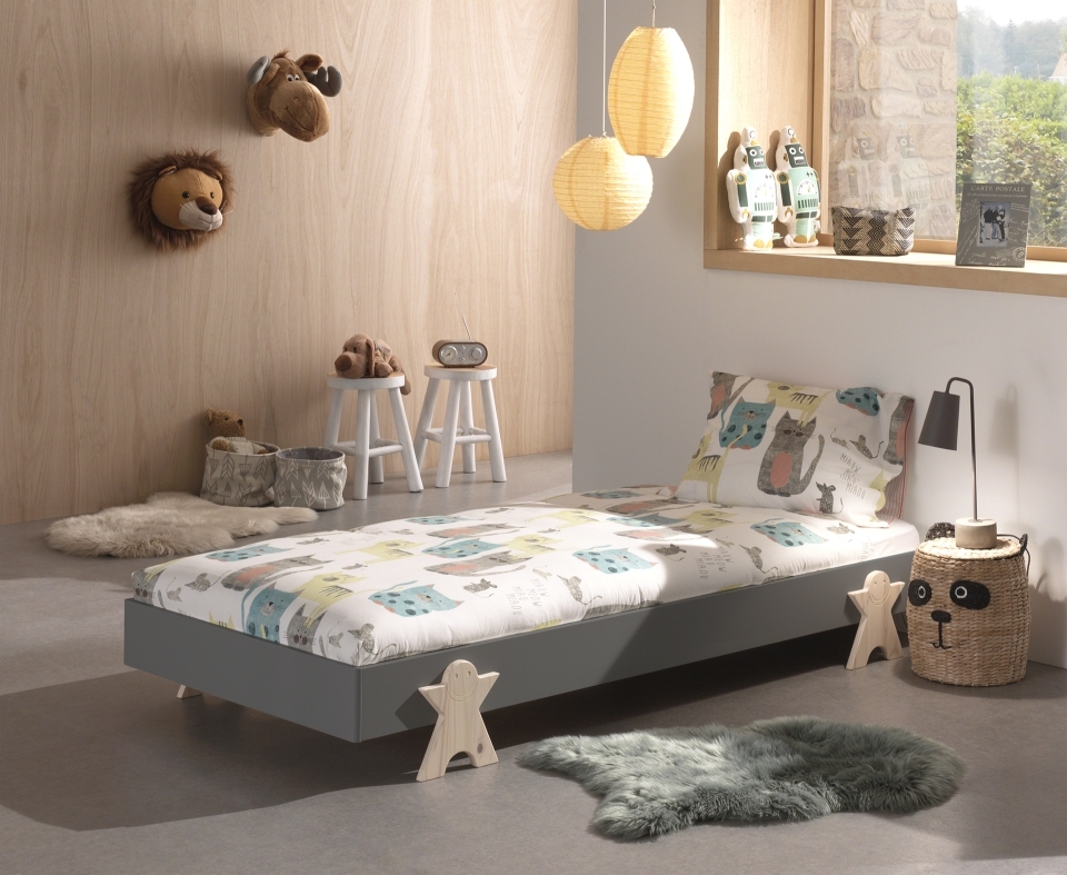 Einzelbett MODULO - grau - stapelbar - Smiley - 90x200 cm