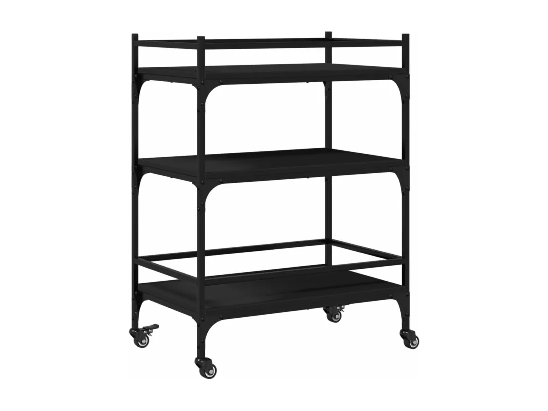 Chariot de cuisine noir 65x40x86,5 cm bois d'ingénierie