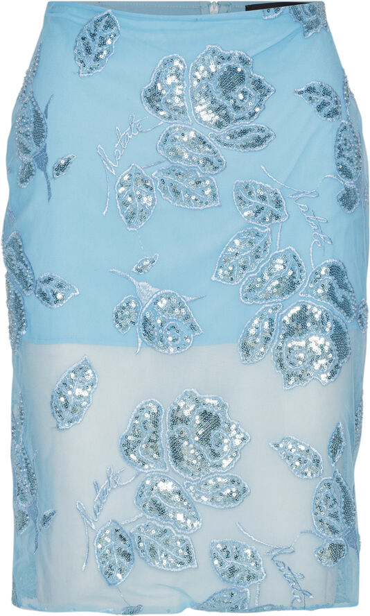ROTATE Birger Christensen BEADED PENCIL SKIRT Embellished flower embroidery   blue topaz