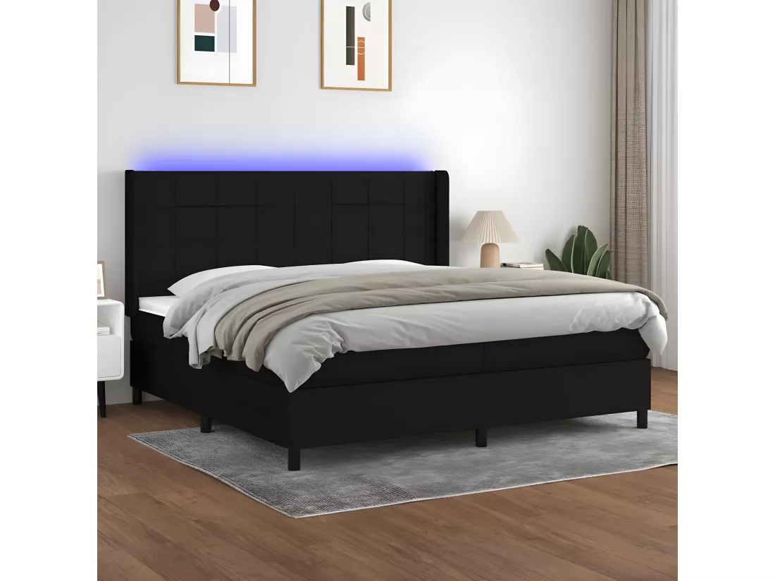 Sommier tapissier et matelas et LED Noir 200x200 cm Tissu