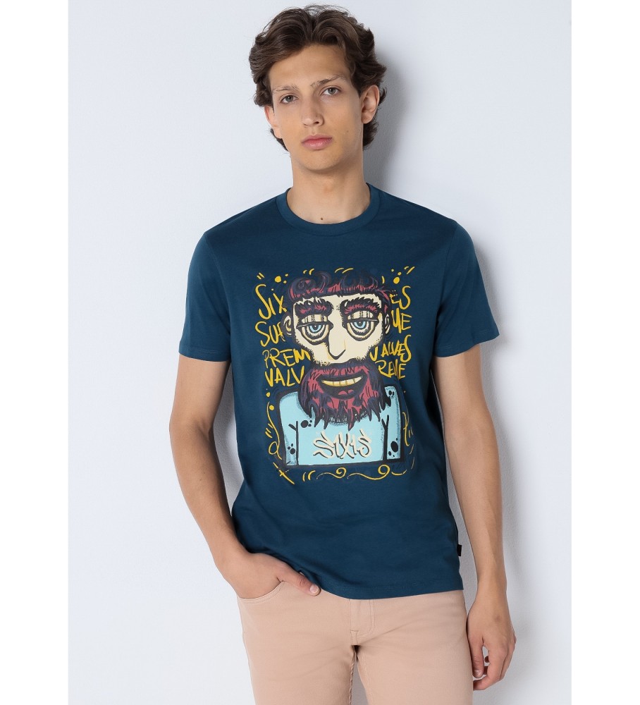 Camiseta de manga curta com estampa Six Valves Graphic, azul marinho.