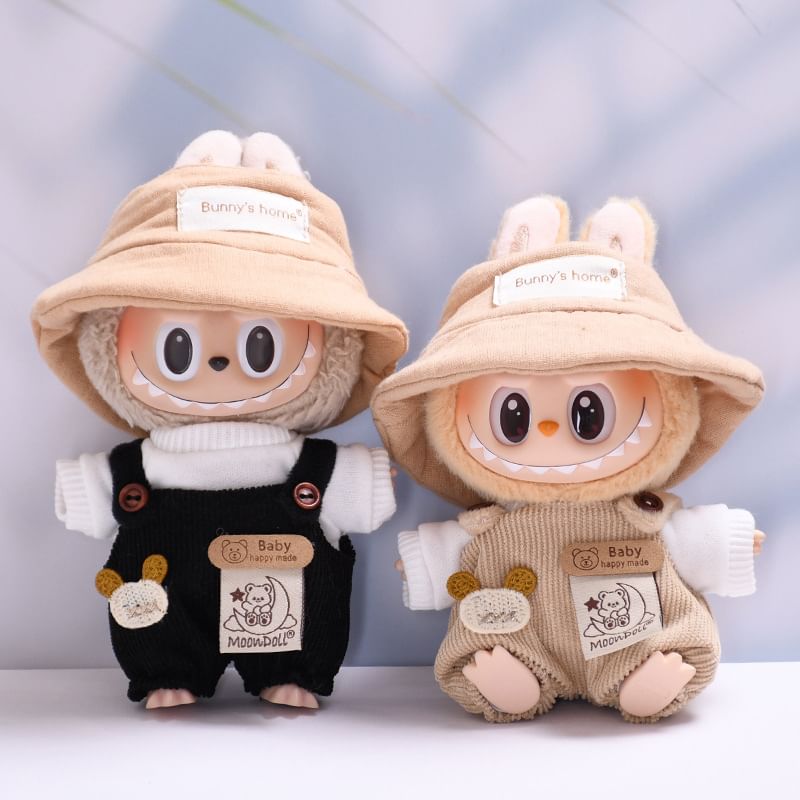 Miumi - Set: Applique Bucket Hat + Top + Dungaree Poppenkleding -17cm