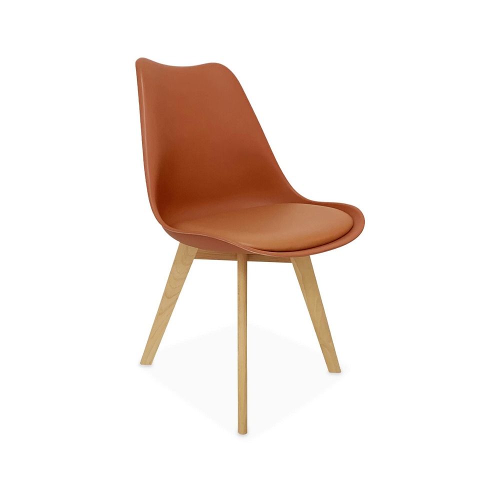 Lot de 4 chaises scandinaves. Pieds bois de hêtre. Chaises 1 place. Terracotta