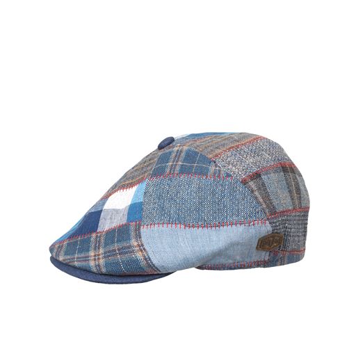 MJM Rebel Linen Flatcap, Blue Patchwork, L