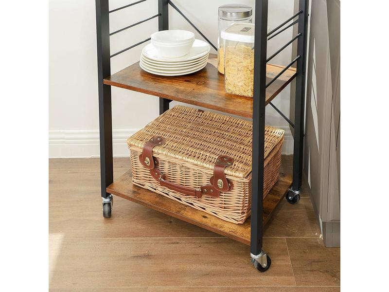 VASAGLE Küchenregal mit 6 Haken 60 x 89 cm, Braun/Schwarz Regal auf Rollen