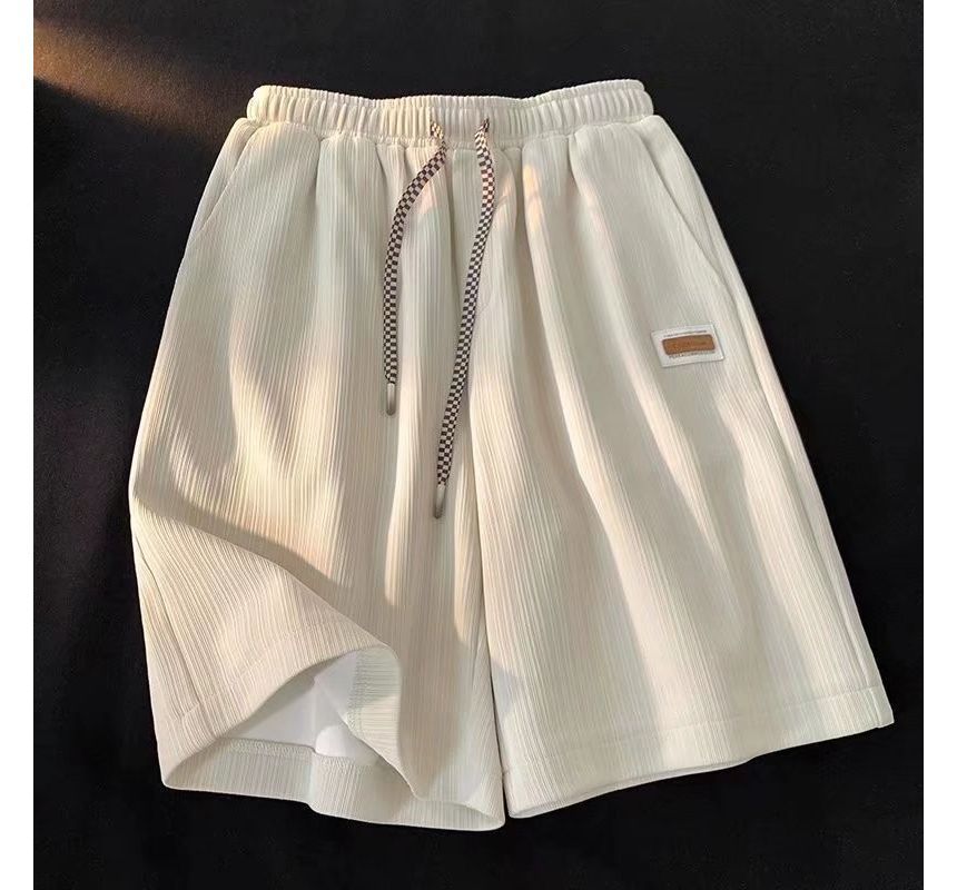 Acrius - Hoge taille label applicatie effen wijde pijp shorts