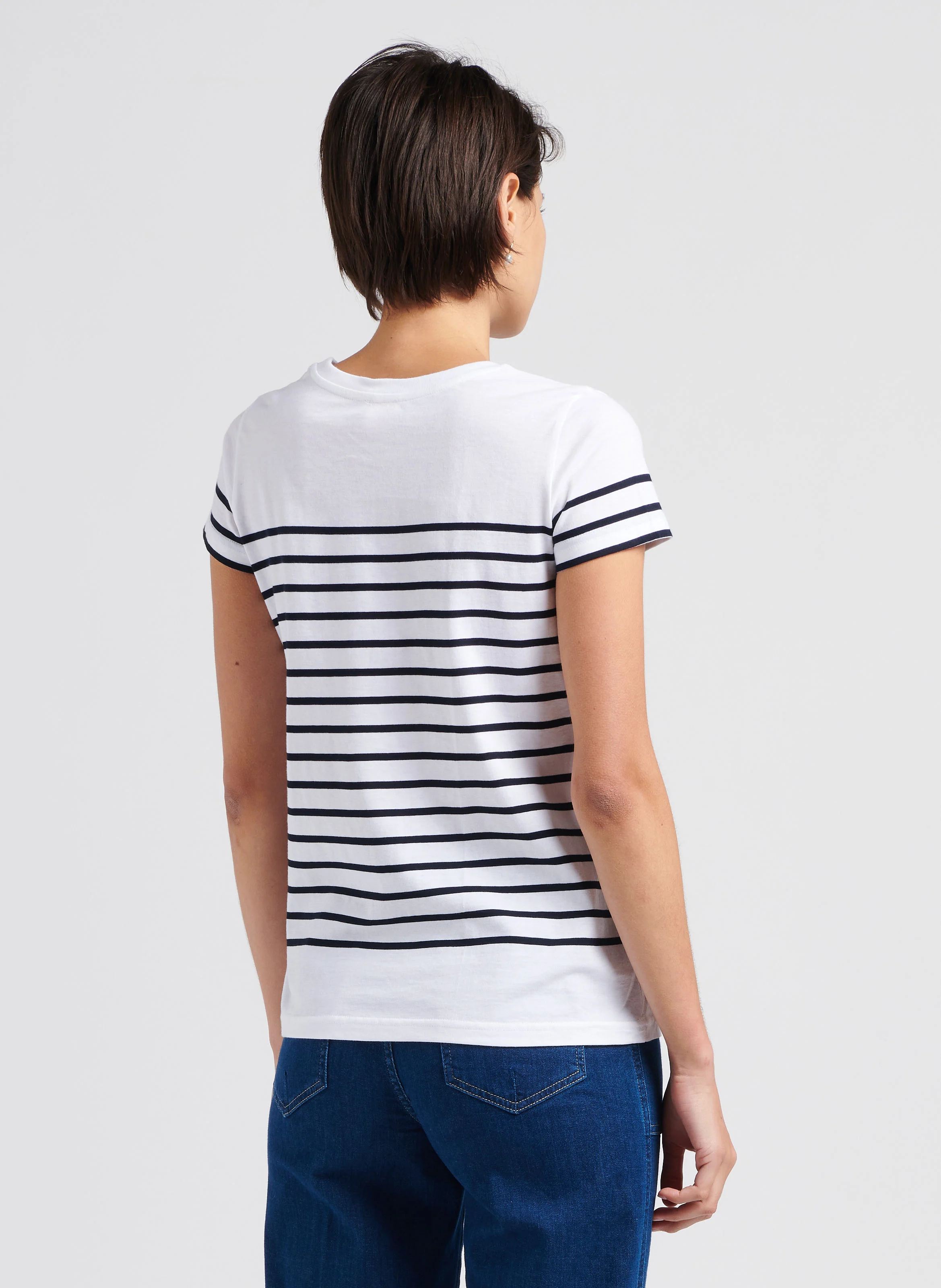 Tee-shirt col rond rayé en coton | Blanc