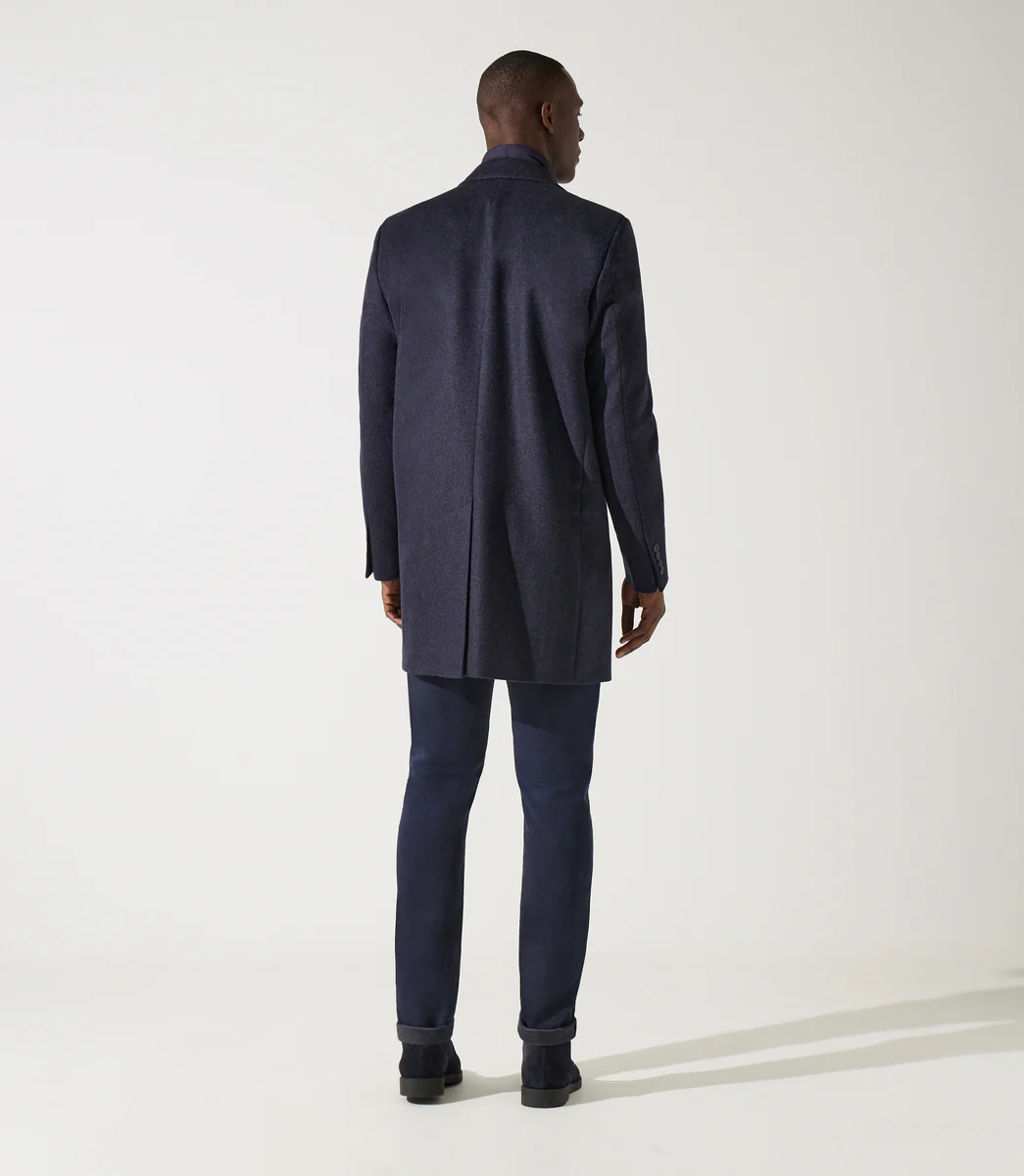 Manteau en laine et cachemire bleu denim ISAO