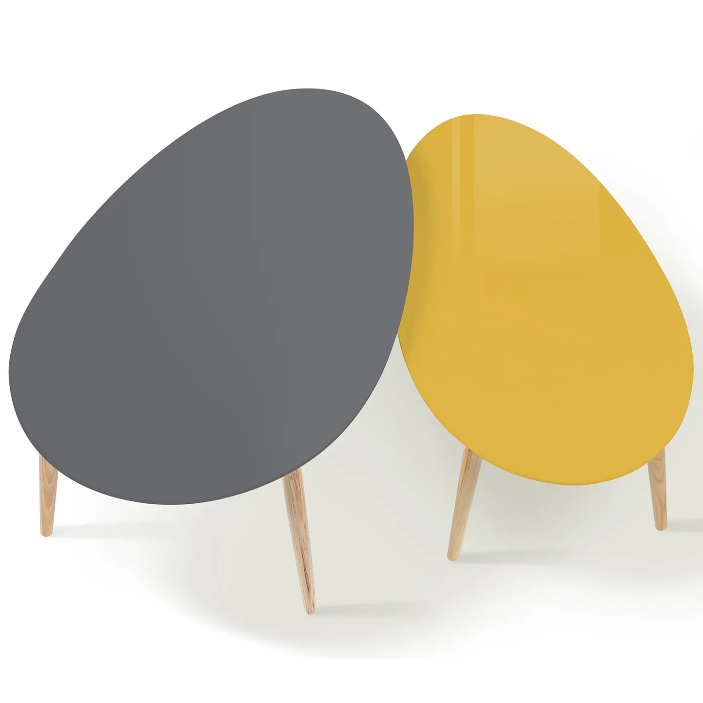 Lot de 2 tables basses gigognes GIGI laquées gris jaune scandinave