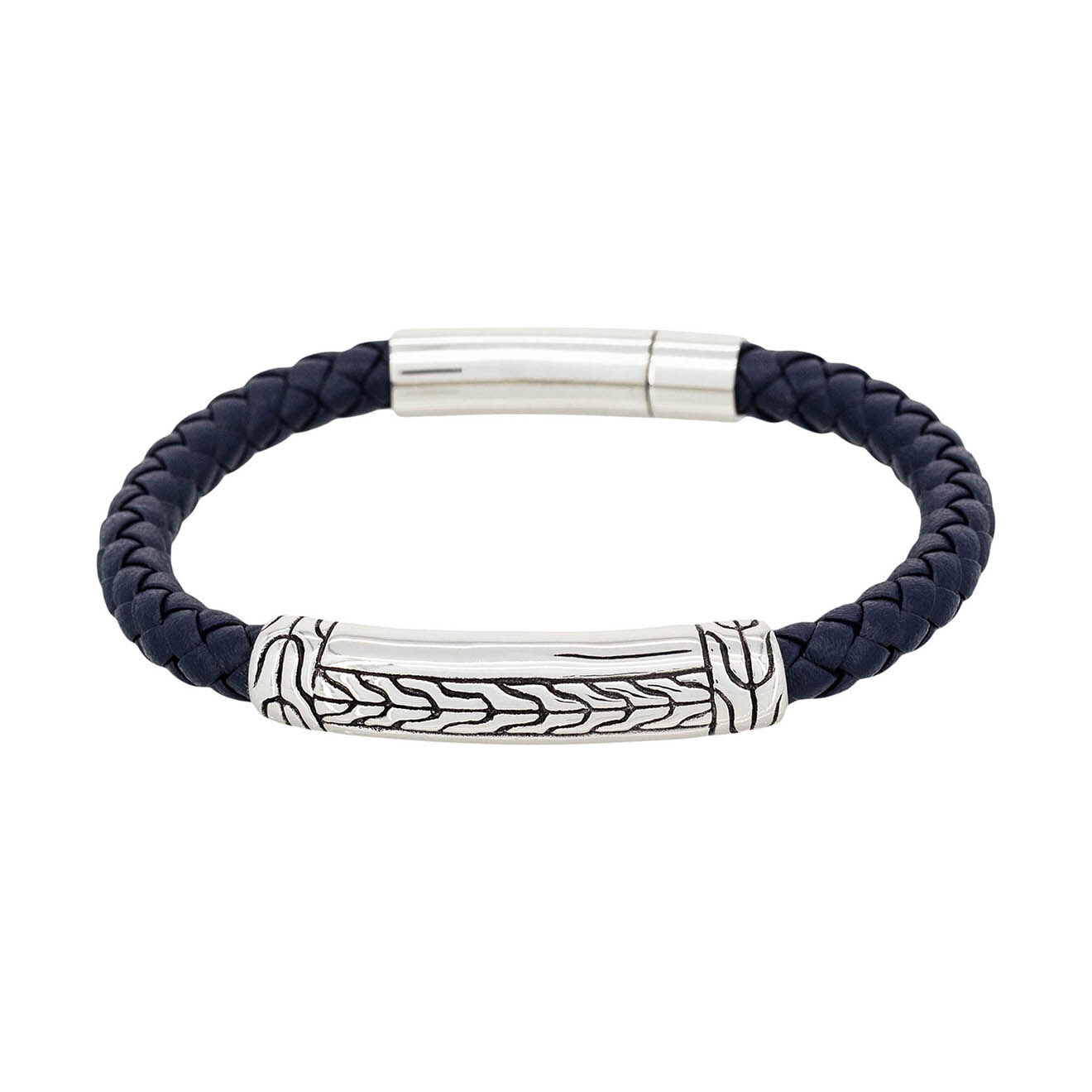 Rockstone Bracelet Leather Braided en Acier & Cuir bleu