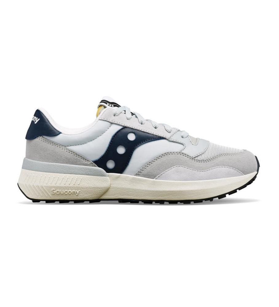 Tênis Saucony Jazz Nxt de couro, branco e azul marinho.