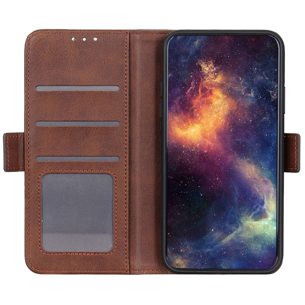 iPhone 14 Vintage Leder Tasche Flip Cover mit Kartenfächer - Braun