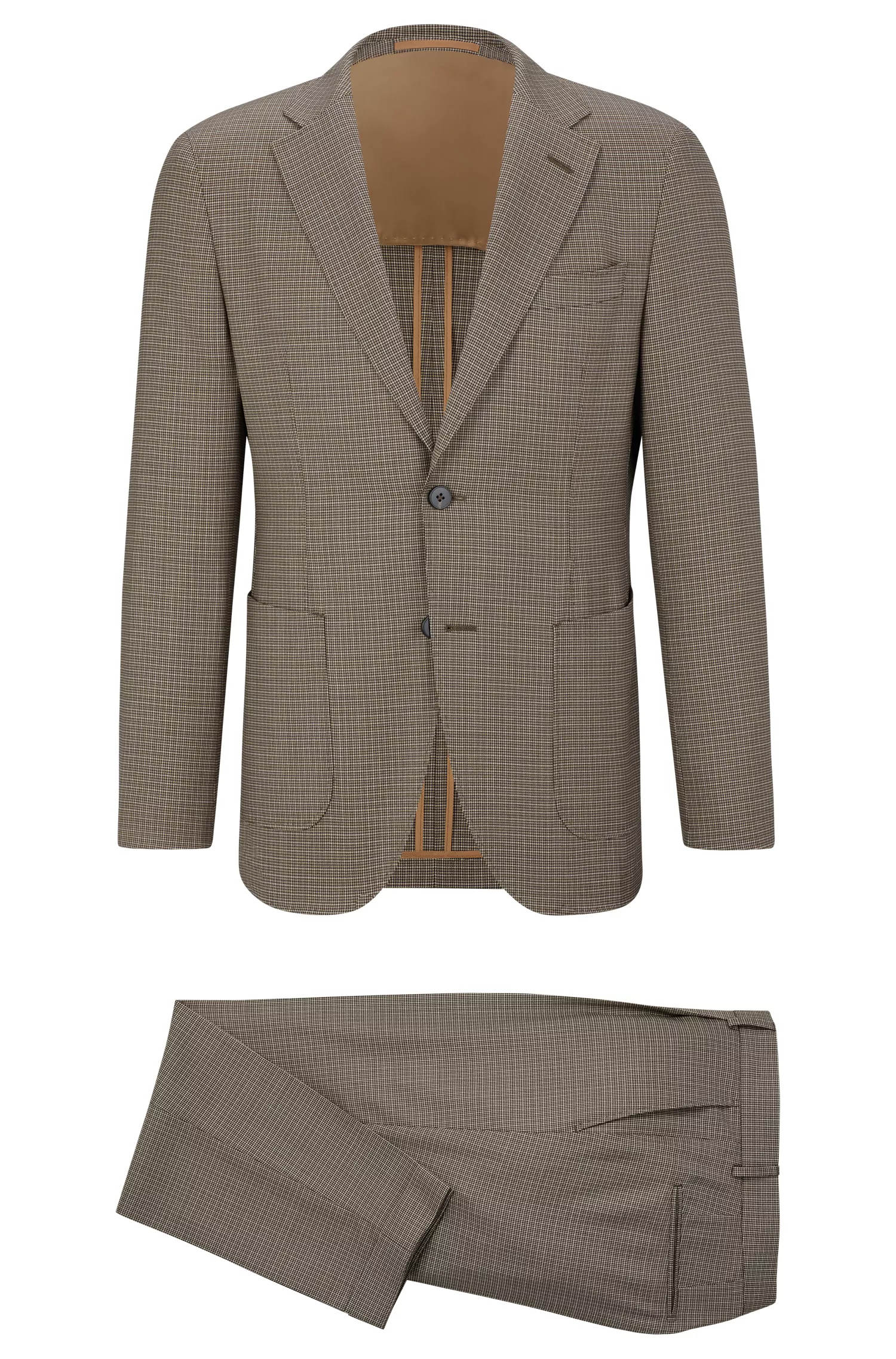 Terno BOSS Camel Slim-fit em lã virgem xadrez