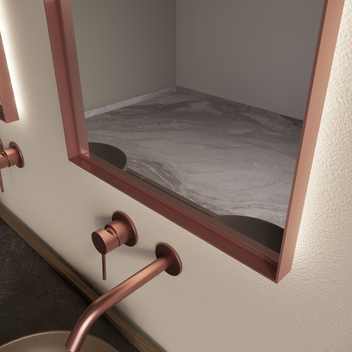 Gliss Design Delta spiegel met LED-verlichting 40x100cm rosé koper