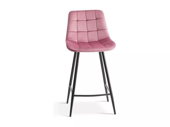 Chaise de comptoir JUTE – Velours rose – Pieds en métal – Hauteur 95 cm – Style contemporain