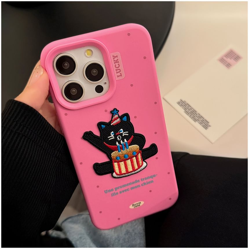 Voor het geval dat - Geborduurd hoesje met kattentaartje - iPhone 16 / iPhone 15 / iPhone 14 / iPhone 13 / iPhone 12