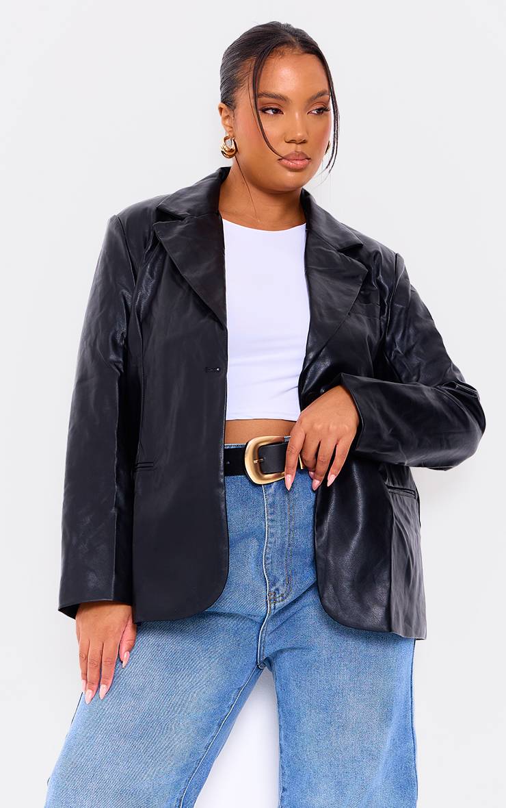 Noir Blazer Grande Taille En Synthétiquecuir