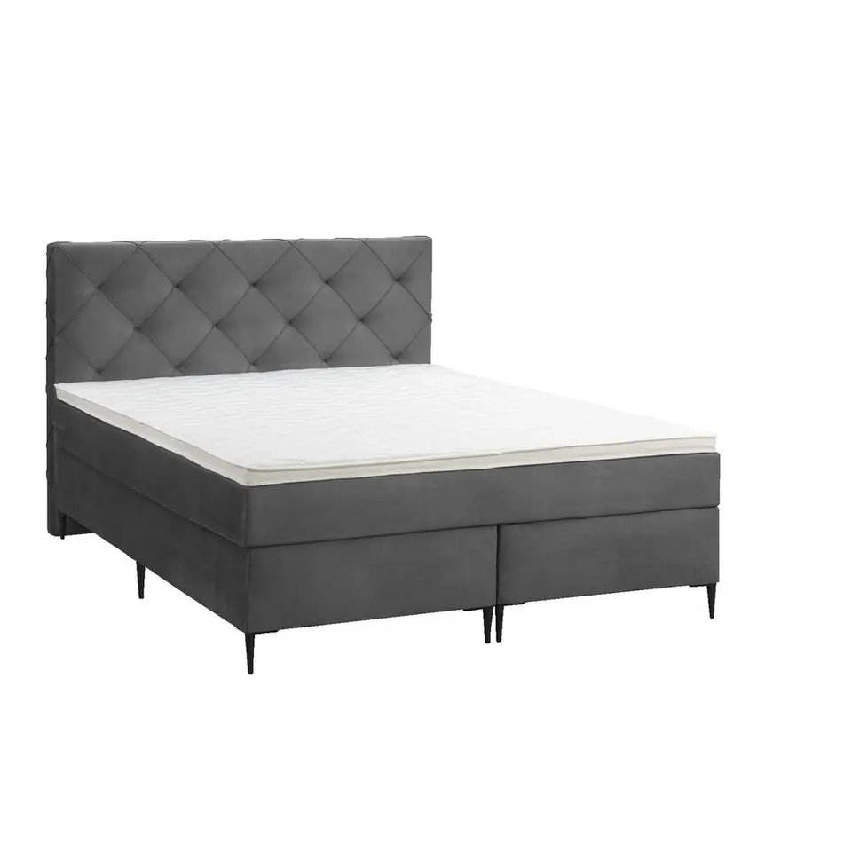 Boxspring Liv geruit - grijs - 140x200 cm - slanke poot