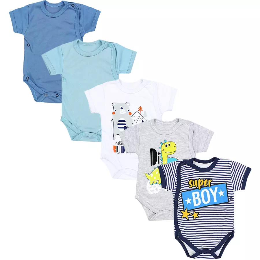 TupTam Baby Jungen Kurzarm Wickelbody 5er Set weißgrau