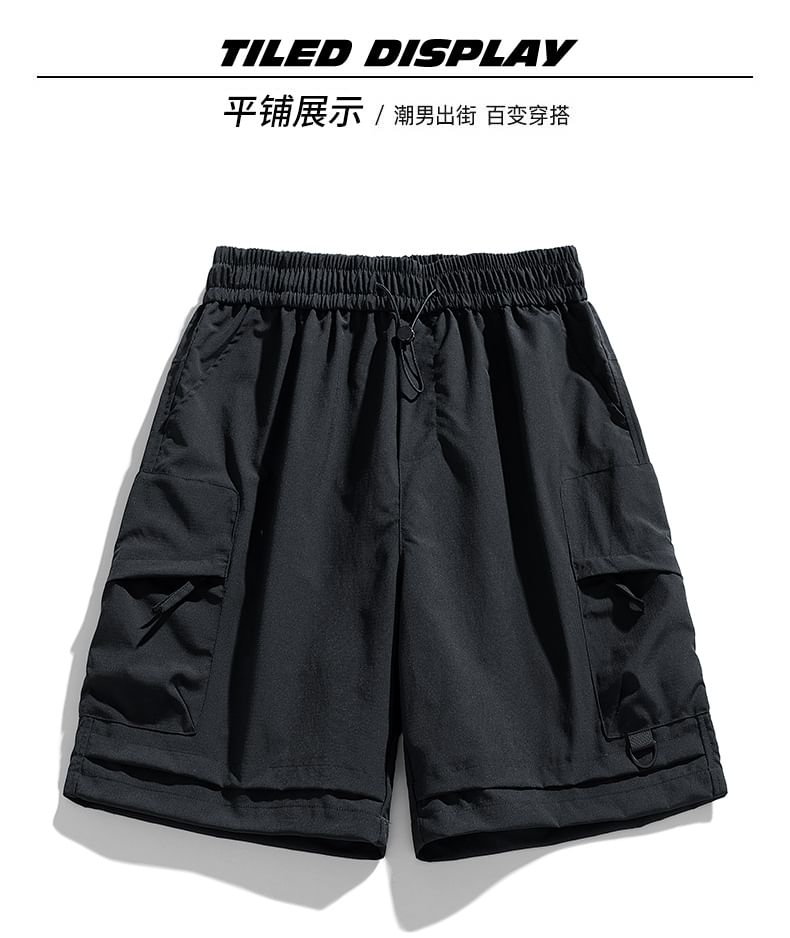 Lefitt - Mid Rise Plain Cargo Shorts