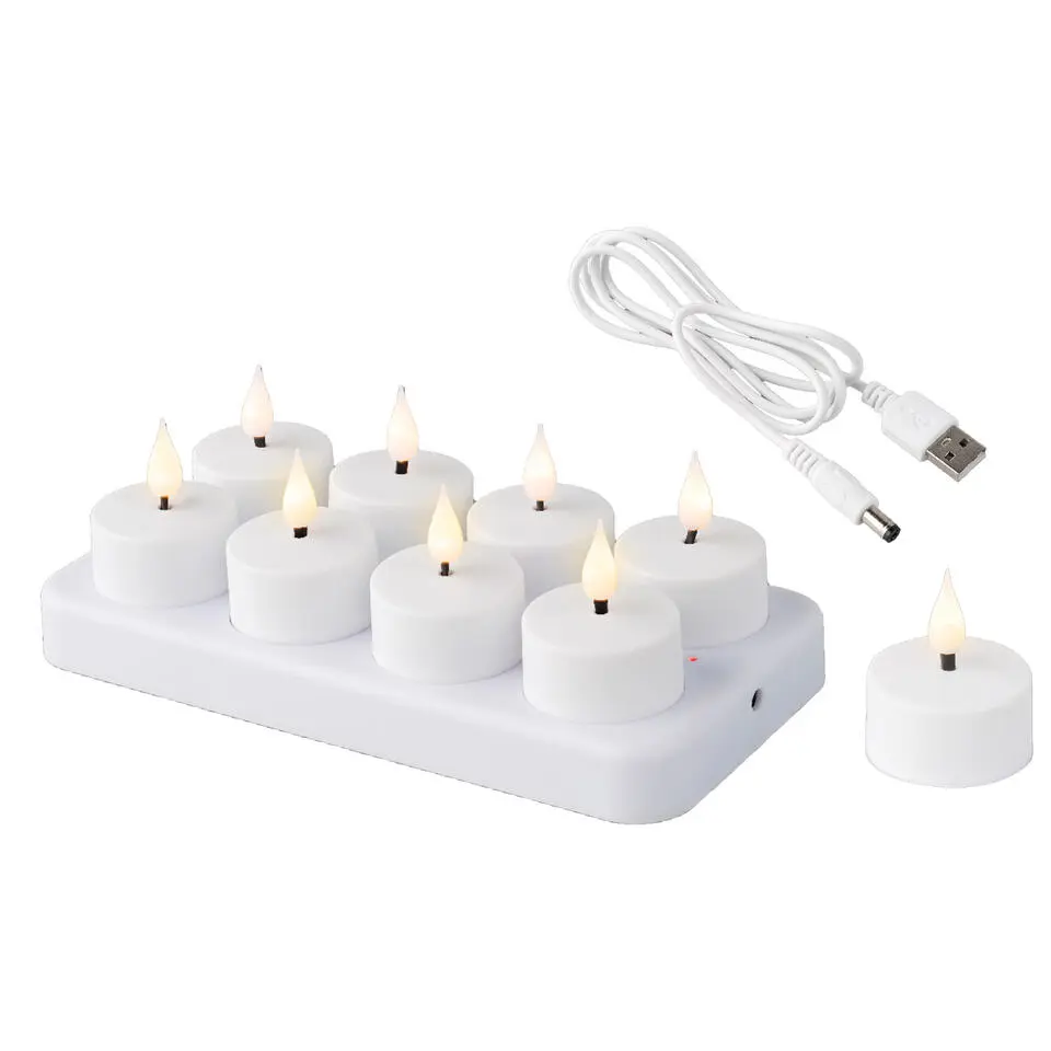 Lumineo Oplaadbare LED theelichtjes/waxinelichtjes - 8x - D4 cm