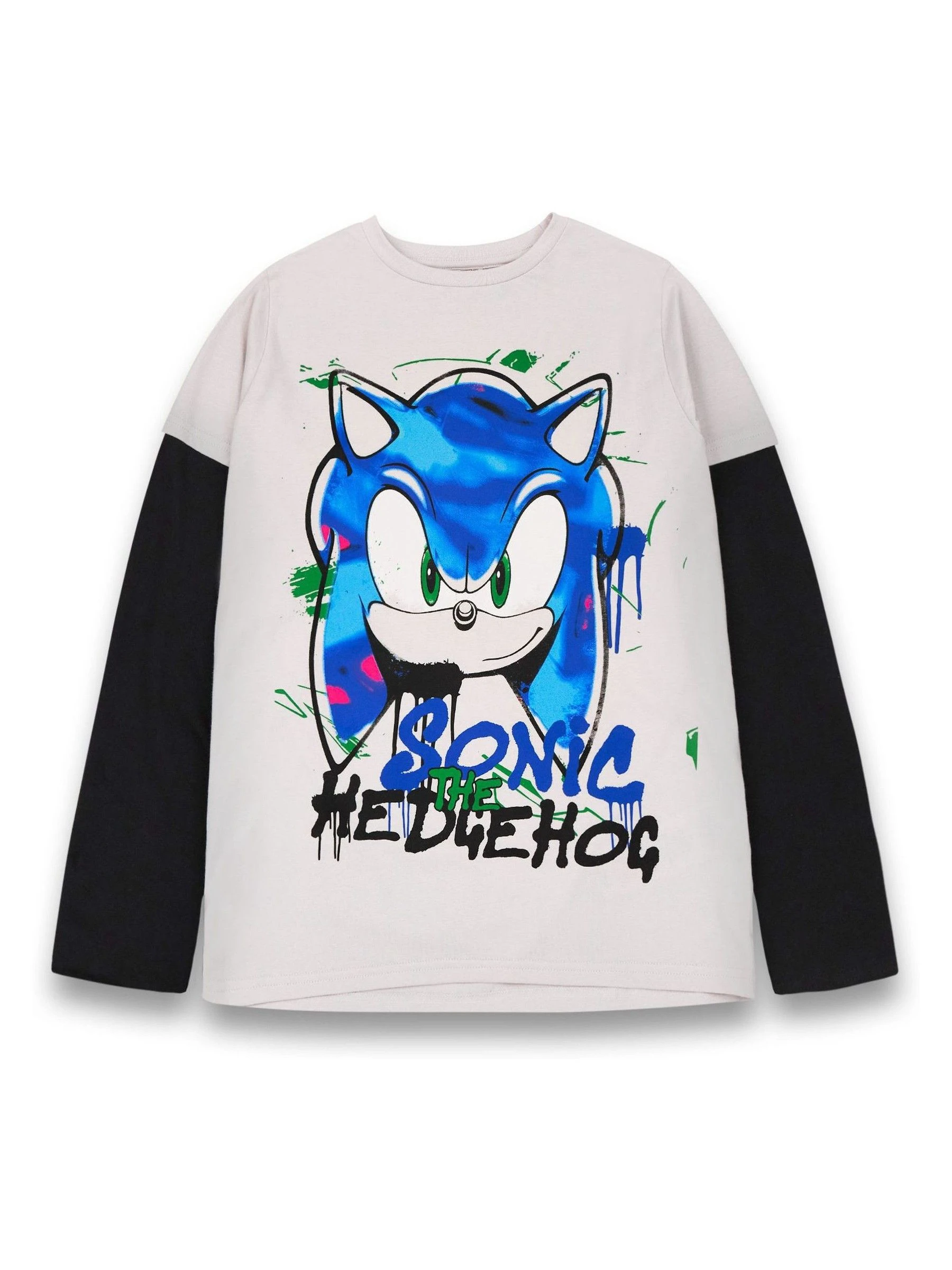 Vanilla Underground Boys Grey Character Long Sleeved Sonic The Hedgehog 100% Cotton T-Shirt