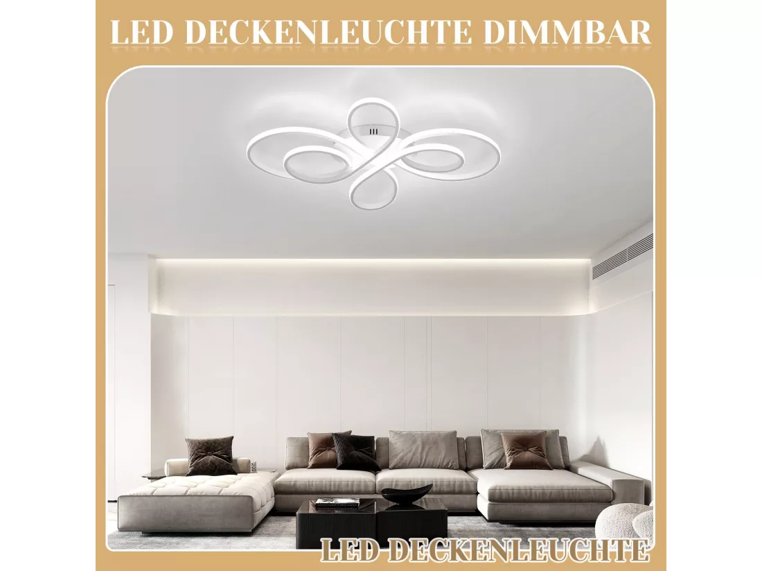 NETTLIFE Plafonnier LED Dimmable 80 cm Blanc 78 W Salon Design Moderne Chambre avec Télécommande Idéal pour Salle à Manger Bureau Cuisine