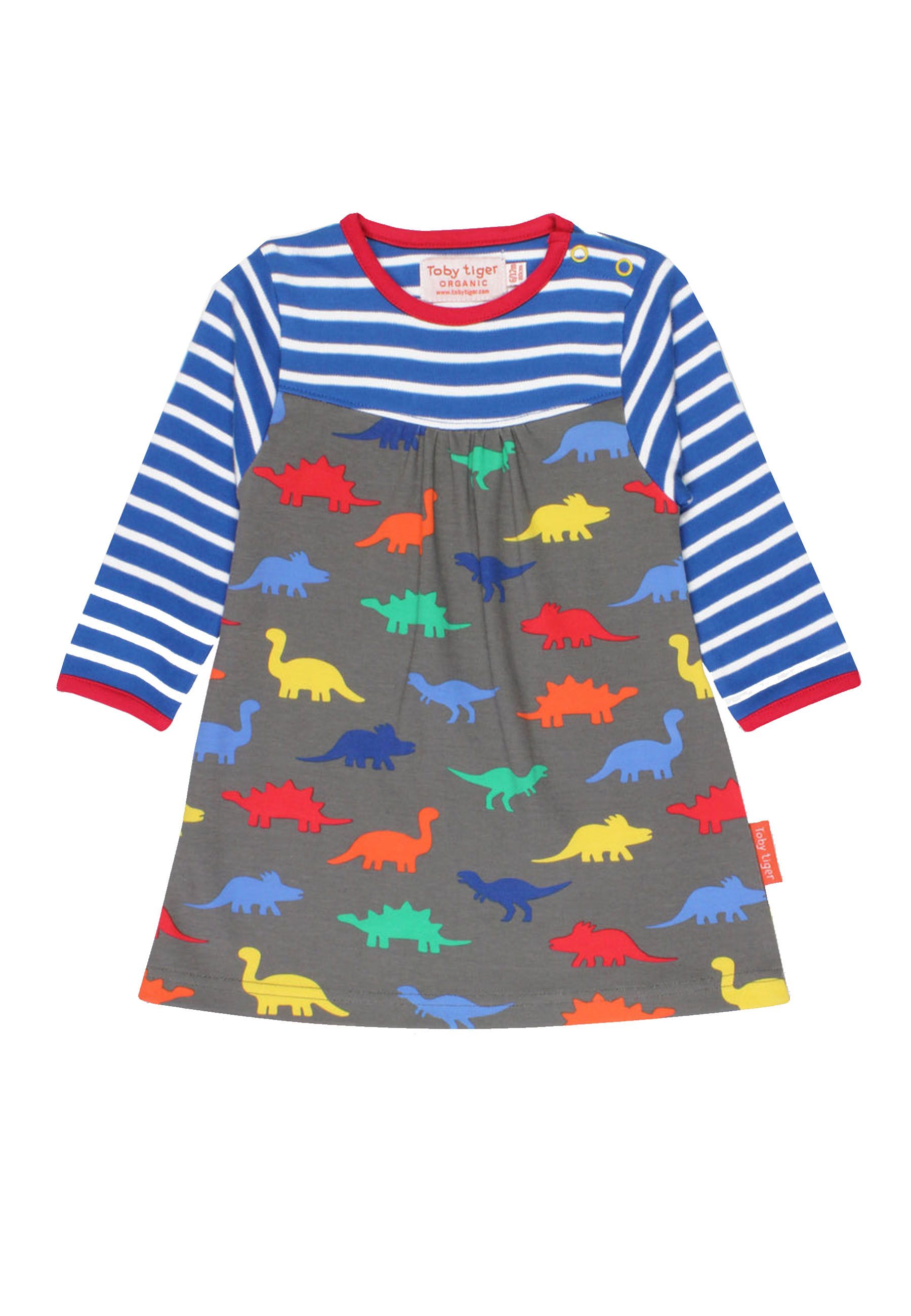 Toby Tiger Kleid mit langen Ärmeln und Dino-Print , gestreift