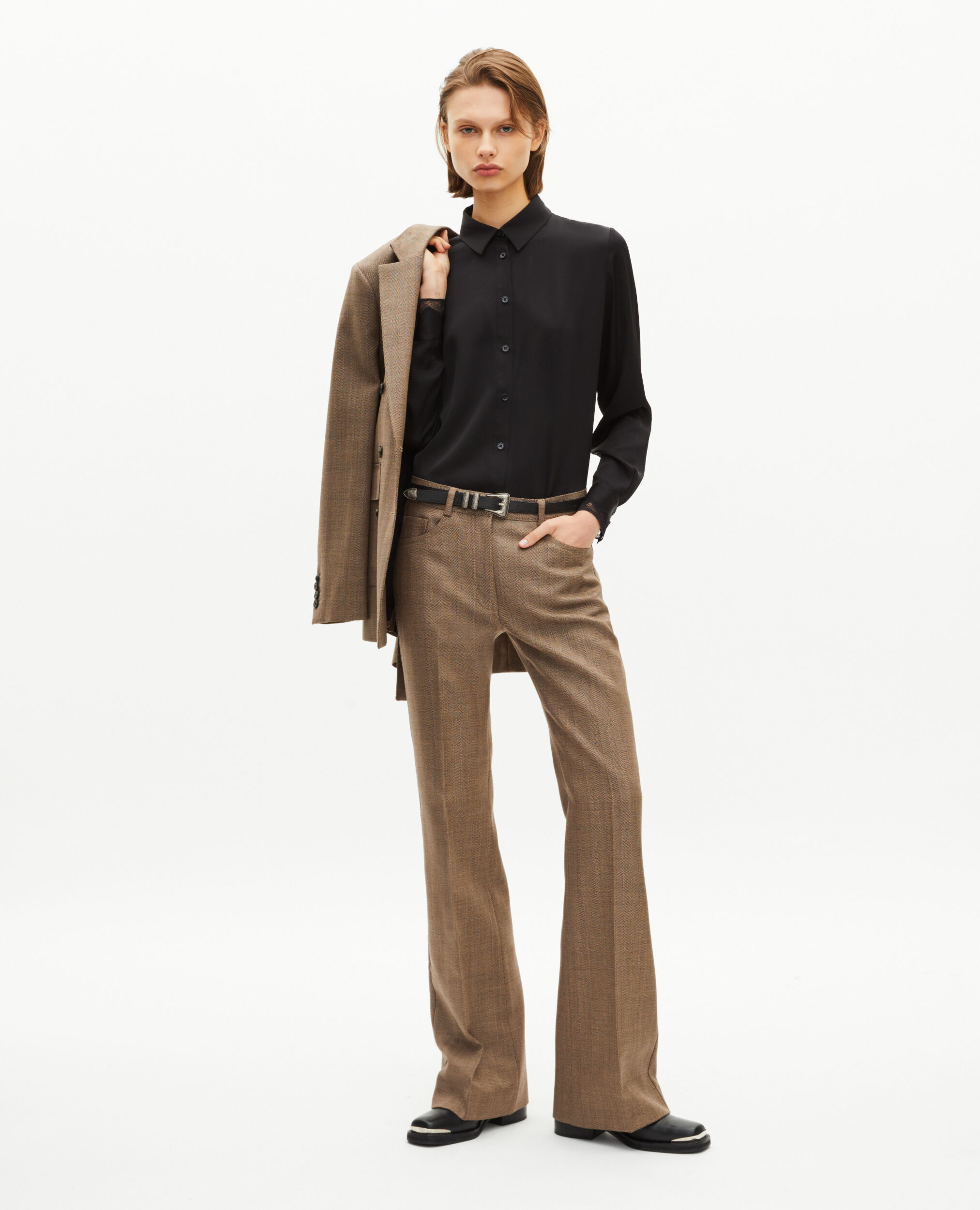Pantalon tailleur bootcut camel