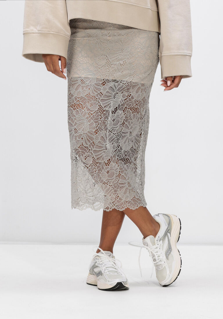 lichtgrijze rotate midirok flower mesh pencil skirt