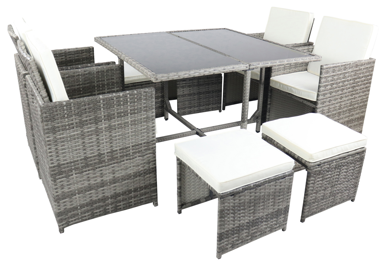 9-teiliges Gartenmöbel-Set - grau - Rattan - 110 cm