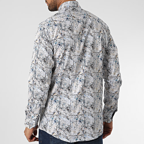 Chemise Manches Longues Floral M6601-2 Blanc Bleu