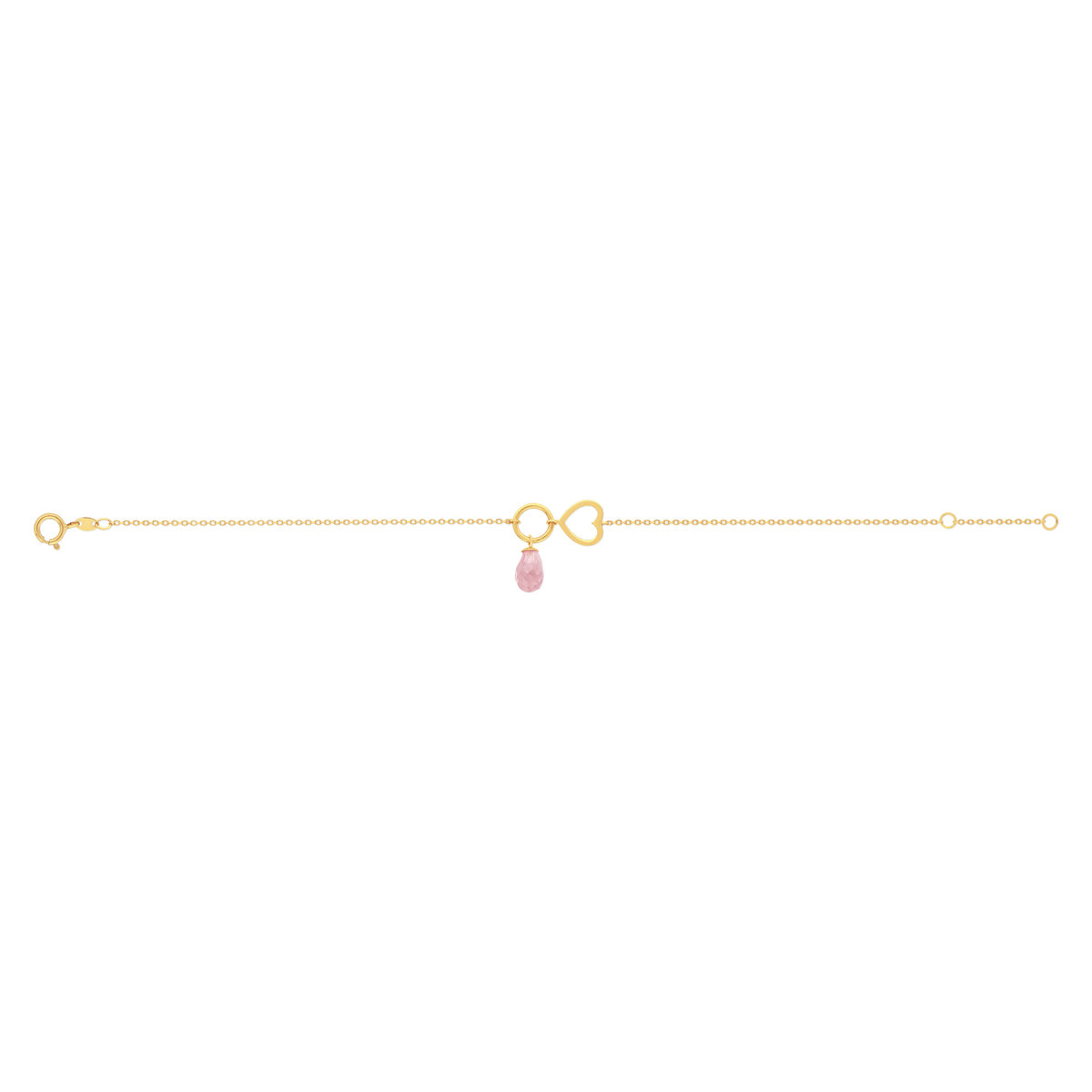 Bracelet or 375 jaune infini et zirconia rose
