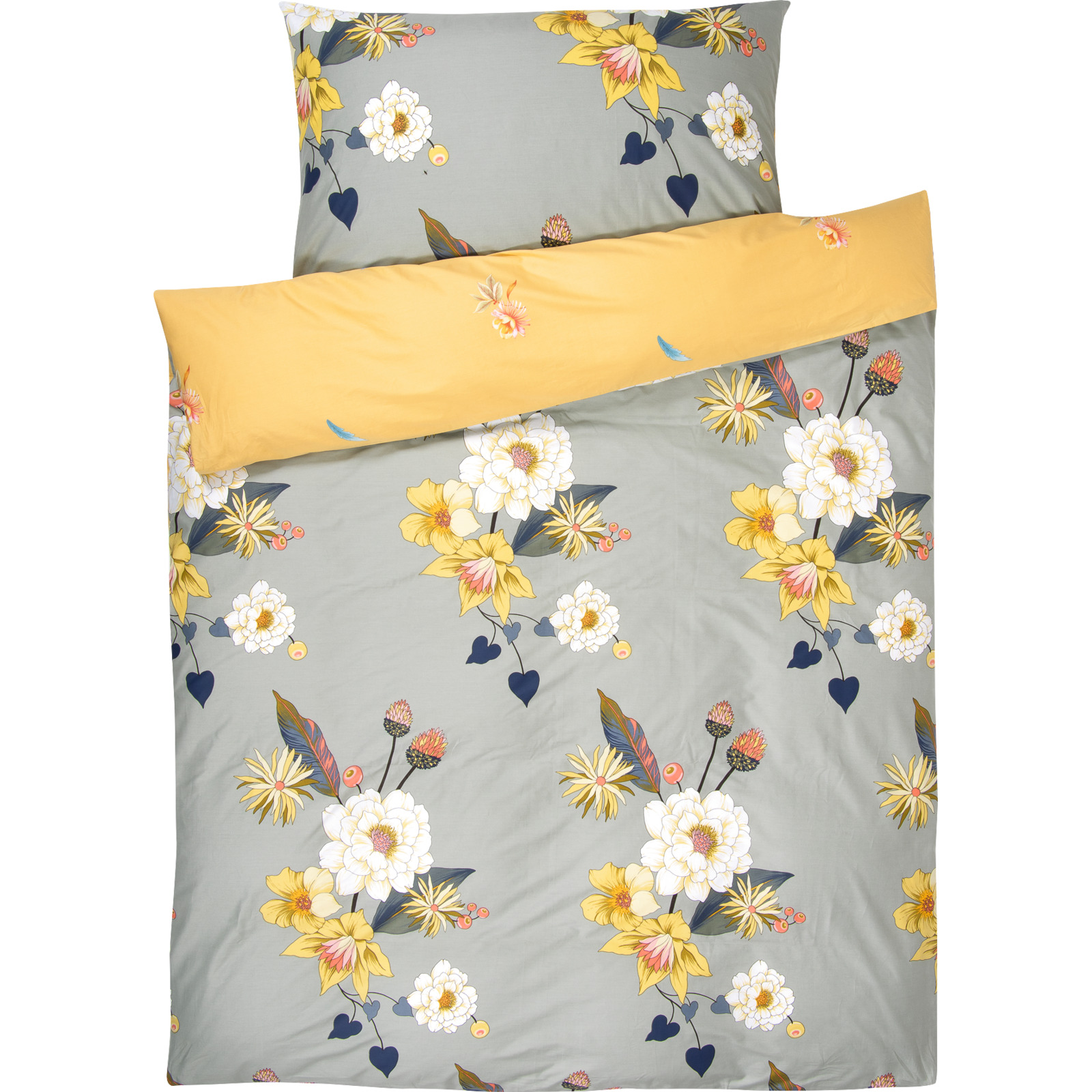 Bettwäsche grau-gelb mit Blumen