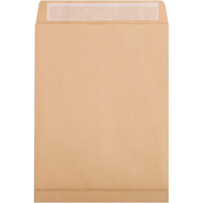 Boite de 250 Pochettes Kraft Brun 26-275x365mm avec Soufflet de 30 mm - Auto-Adhésives - 120g/m2 - Brun