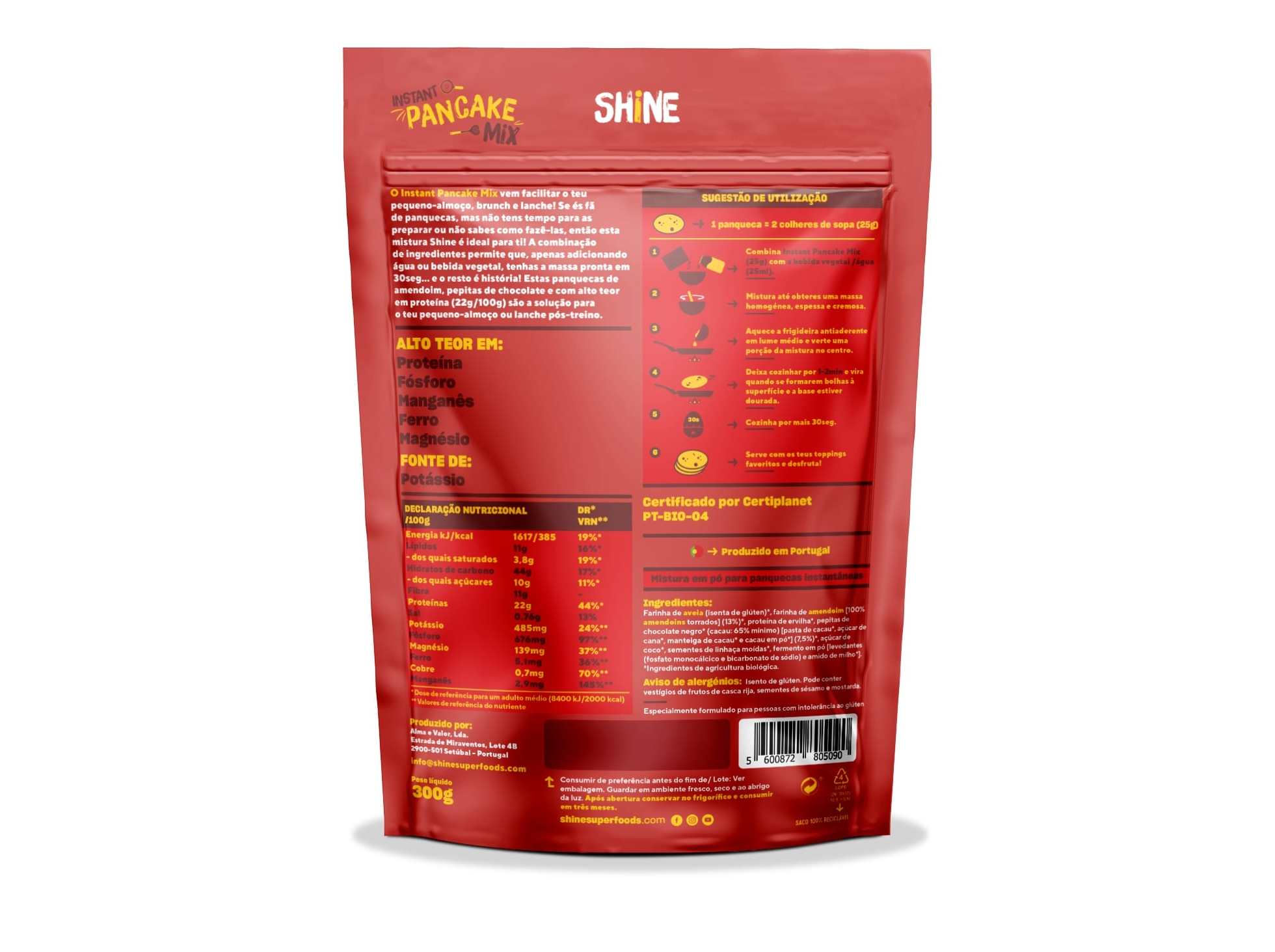 MIX PANQUECA INSTANTÂNEA SHINE AMEND CHOC BIO 300G