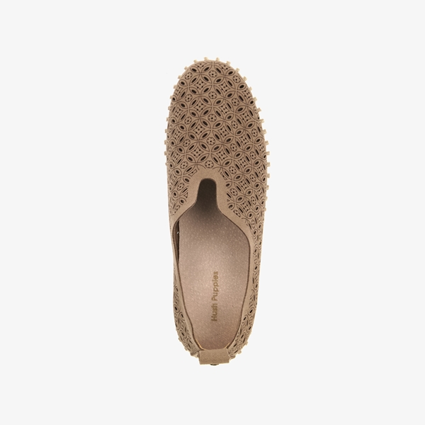Hush Puppies dames instappers perforaties kaki