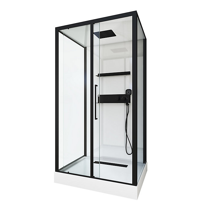 Cabine de douche rectangulaire blanc et noir Galedo Phantom 3 115 x 90 cm