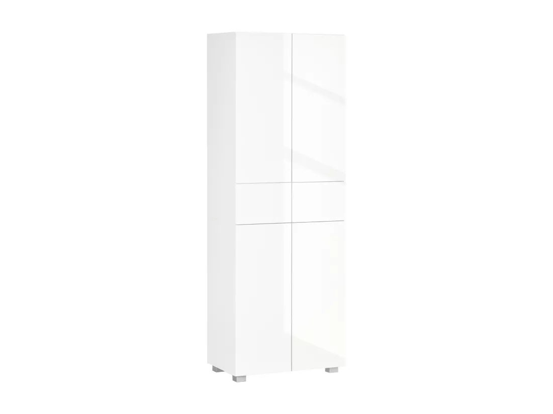 Buffet haut de cuisine blanc laqué style contemporain - 4 portes, 3 étagères réglables, 2 tiroirs