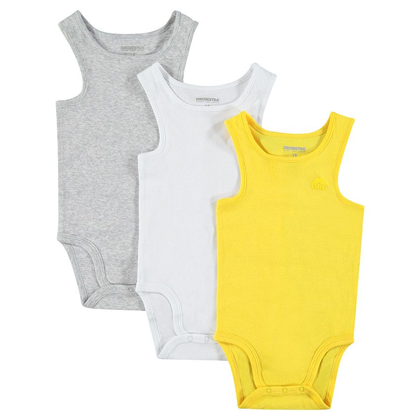 Lot de 3 bodies sans manches avec logo moustache printé - Jaune