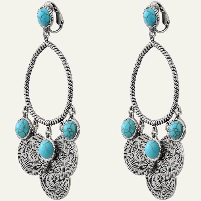 Boucles d'oreilles Arizona - Métal argenté & howlite