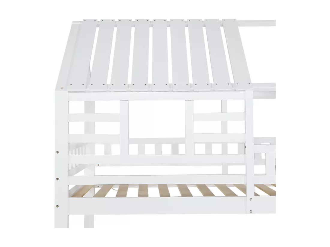 Lit superposé 90x200cm en bois et MDF - avec toboggan et escalier de rangement - un grand tiroir sous le lit - Blanc