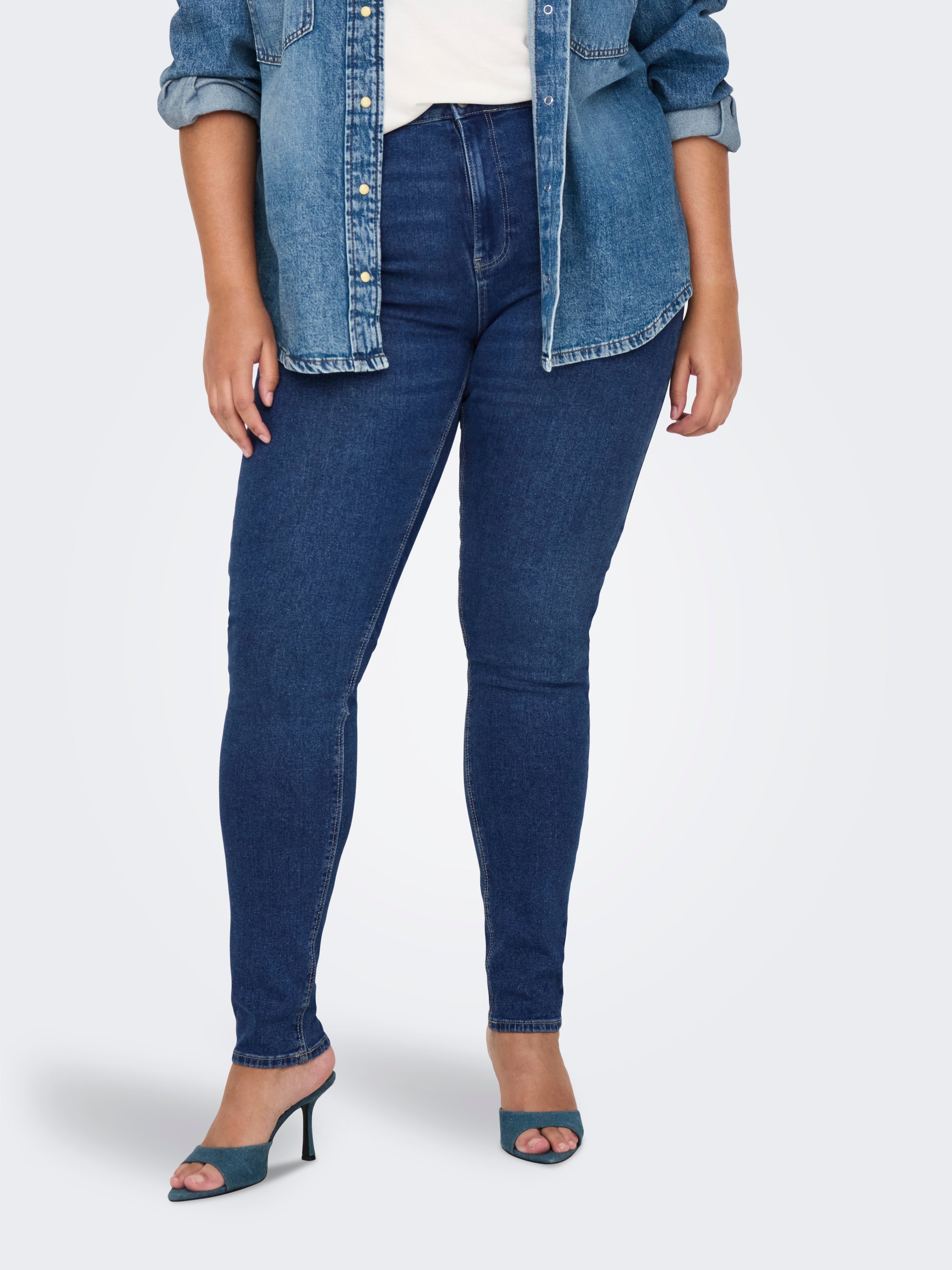 CARLUNA Hohe Taille Skinny Fit Jeans Dark Medium Blue Denim