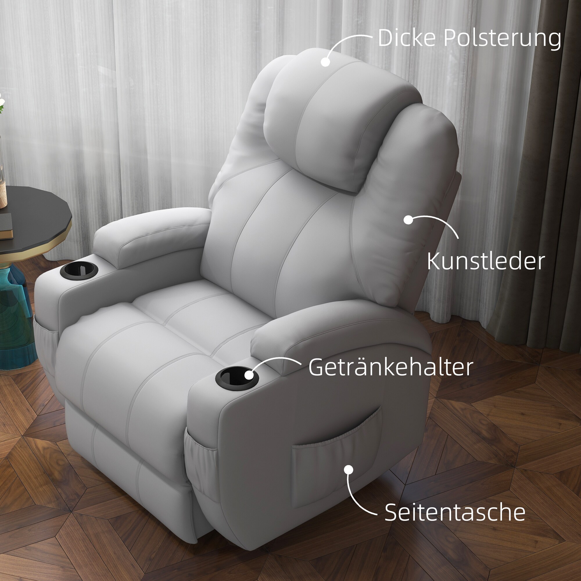 HOMCOM Massagesessel mit Fernbedienung und Getränkehalter grau 89L x 99B x 106H cm