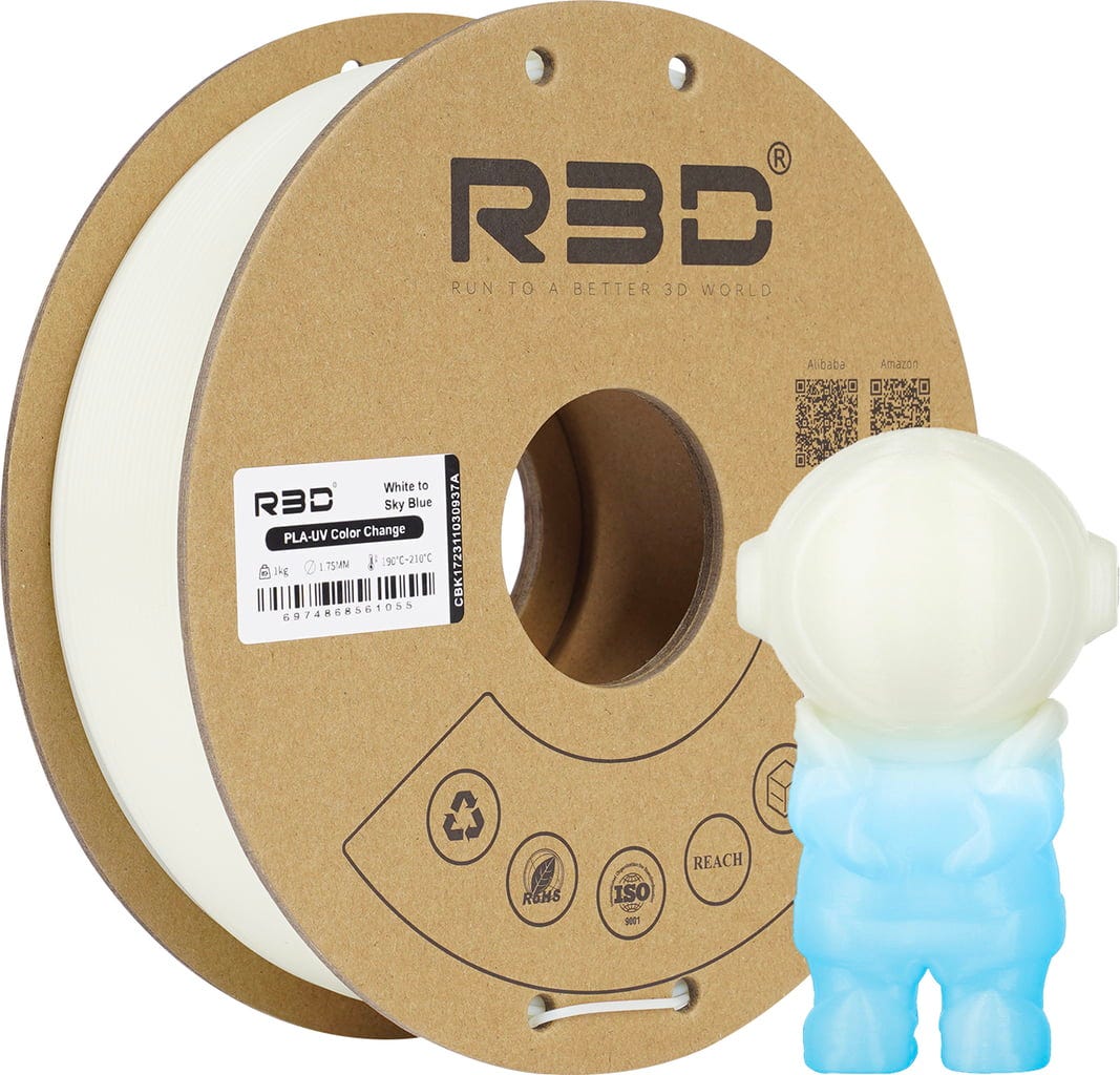 R3D  PLA UV Color Change White to Sky Blue, 1,75 mm / 1000 g    Farbveränderndes Filament