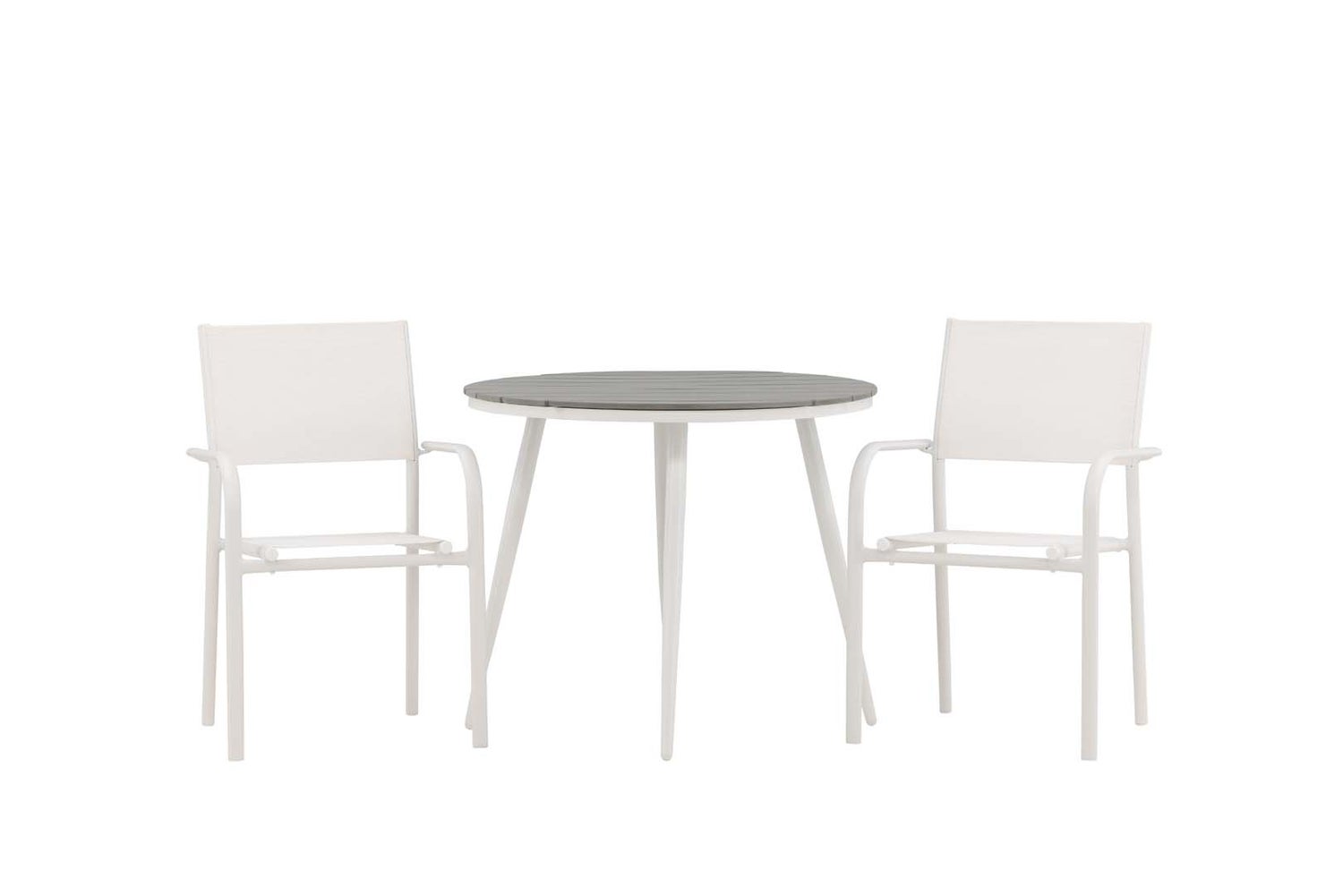 Tuinset Break: tafel Ø90cm grijs, 2 Santorini stoelen wit. 90 x 90 x 74 cm