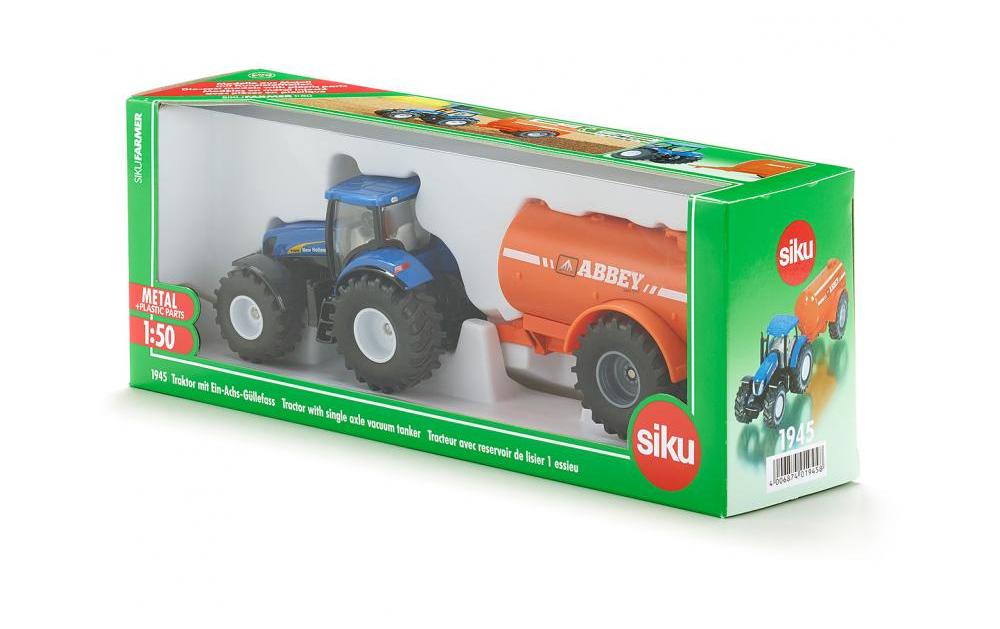 Traktor New Holland T7070 mit Abbey Güllefass 1:50Siku Farmer Traktor Modell mit Ein-Achs-Güllefass im Massstab 1:50