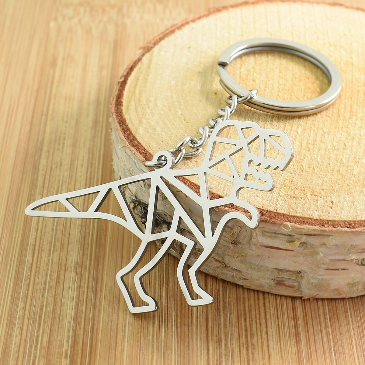 Porte-clés dinosaure origami acier